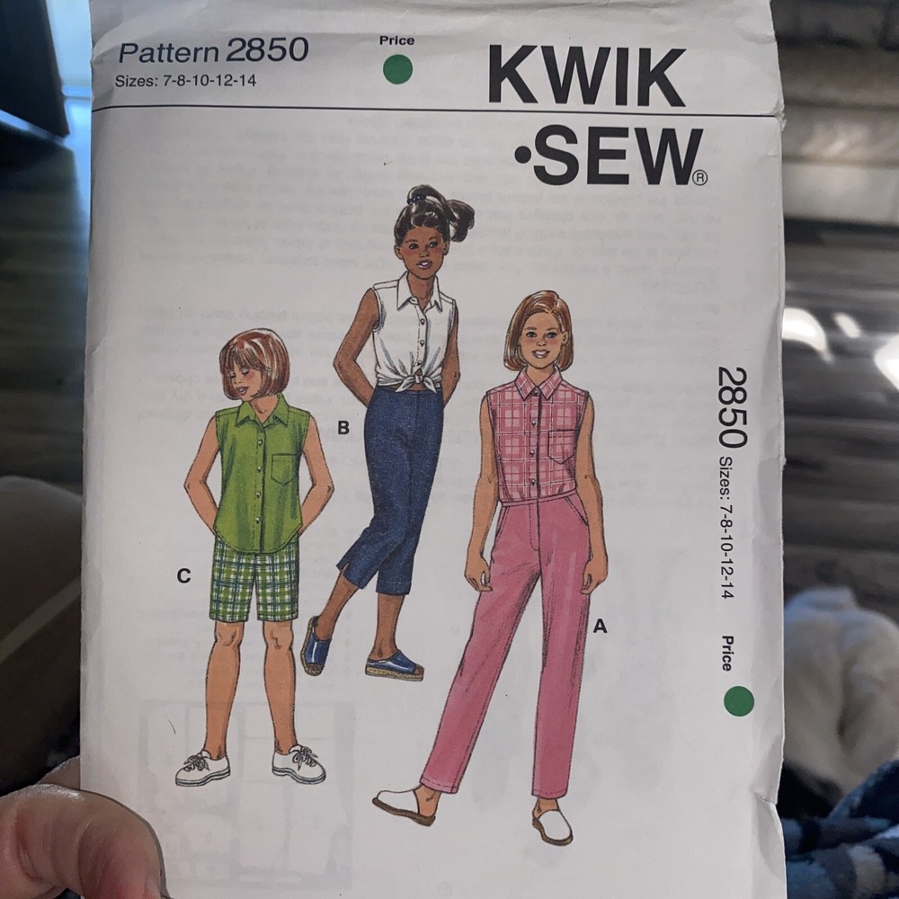 Girls KWIK SEW Sewing Pattern 2850 Pants Shorts Shirt Sizes 7-14 Uncut